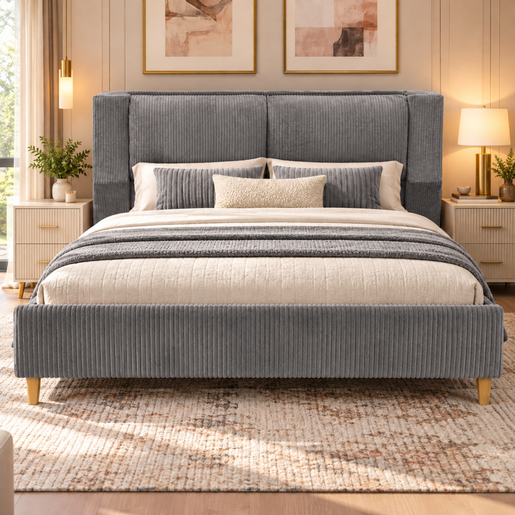 Iselys King Bed Frame- GREY - Home Zone Guyana