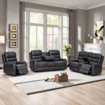 Manual Air Leather 3+2+1 Recliner With Speakers BLACK