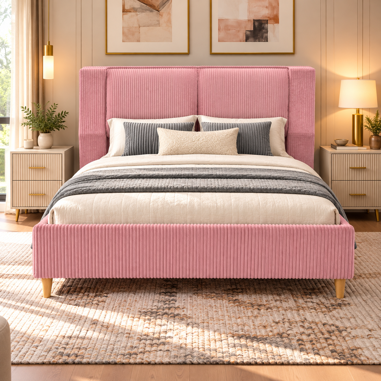 71874cdf-a015-4bfc-b243-2c0cf48505bb Iselys Queen Bed Frame- PINK - Image 1