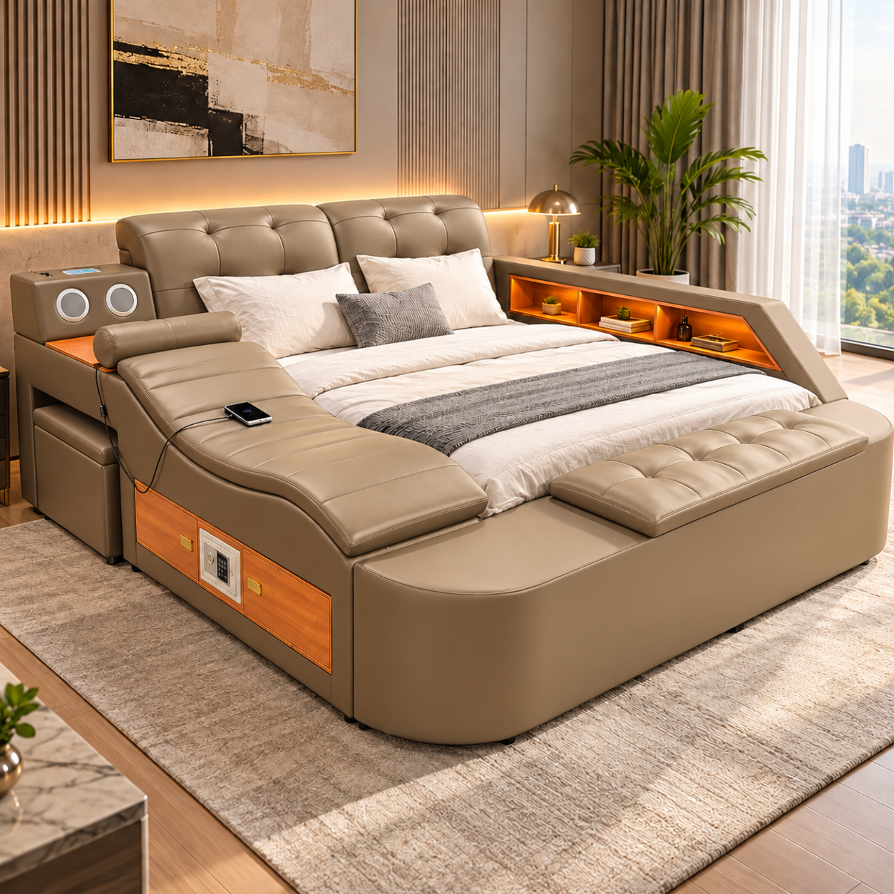 794ad1a1-0117-4396-98d8-1079bbb81dee Smart Multifunctional King Size Bed – Brown - Image 1