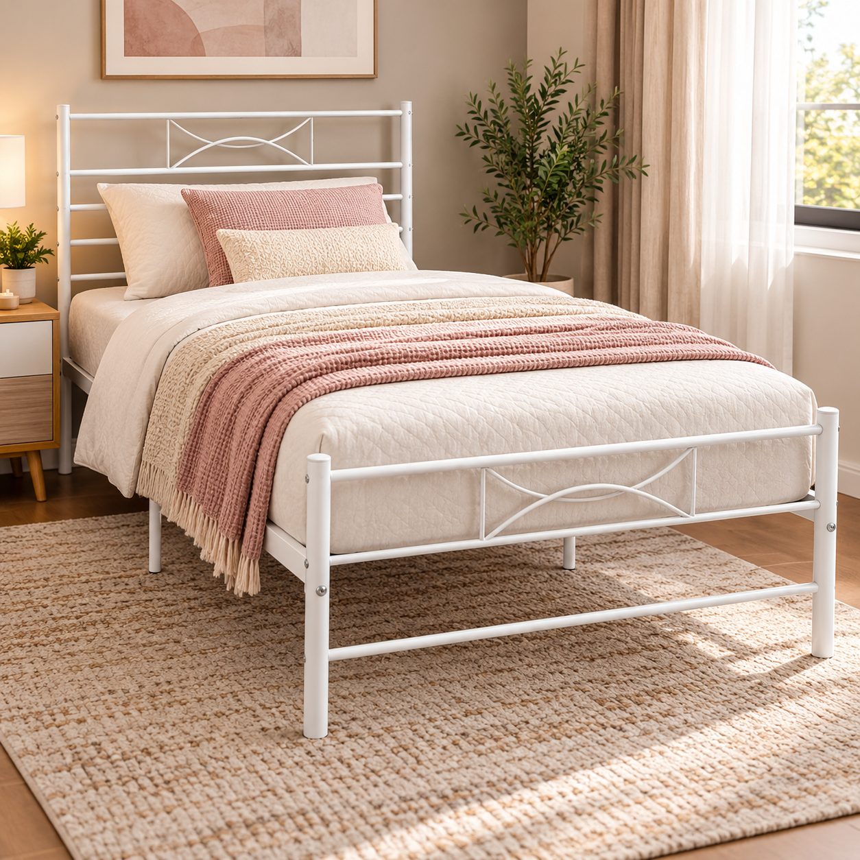 7a37ae82-b36a-4808-8e58-3518034c99b5 Twin Metal Bed Frame- Dance WHITE - Image 1
