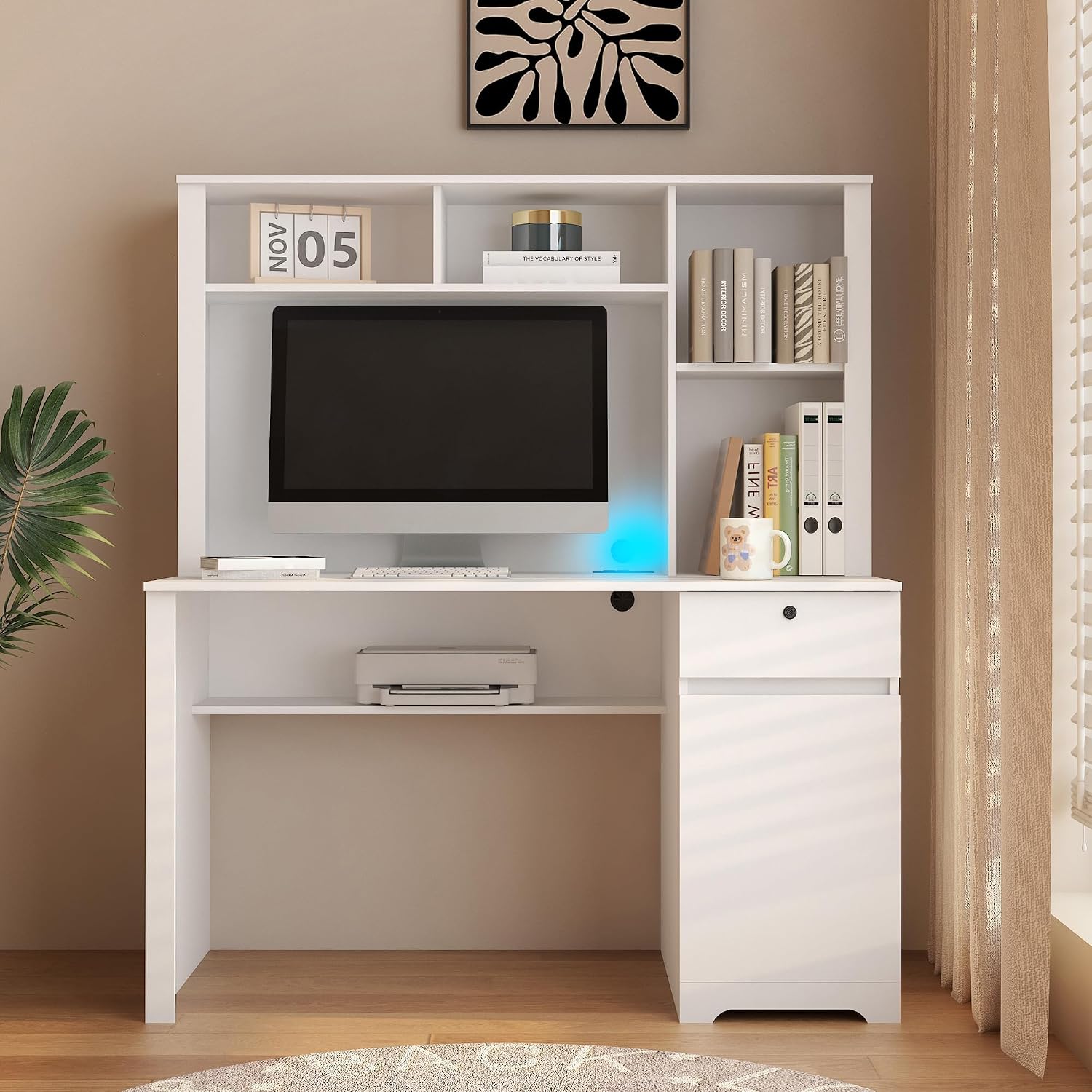 811dlvj2GcL._AC_SL1500_ Computer Desk with Hutch & Drawer - Image 1