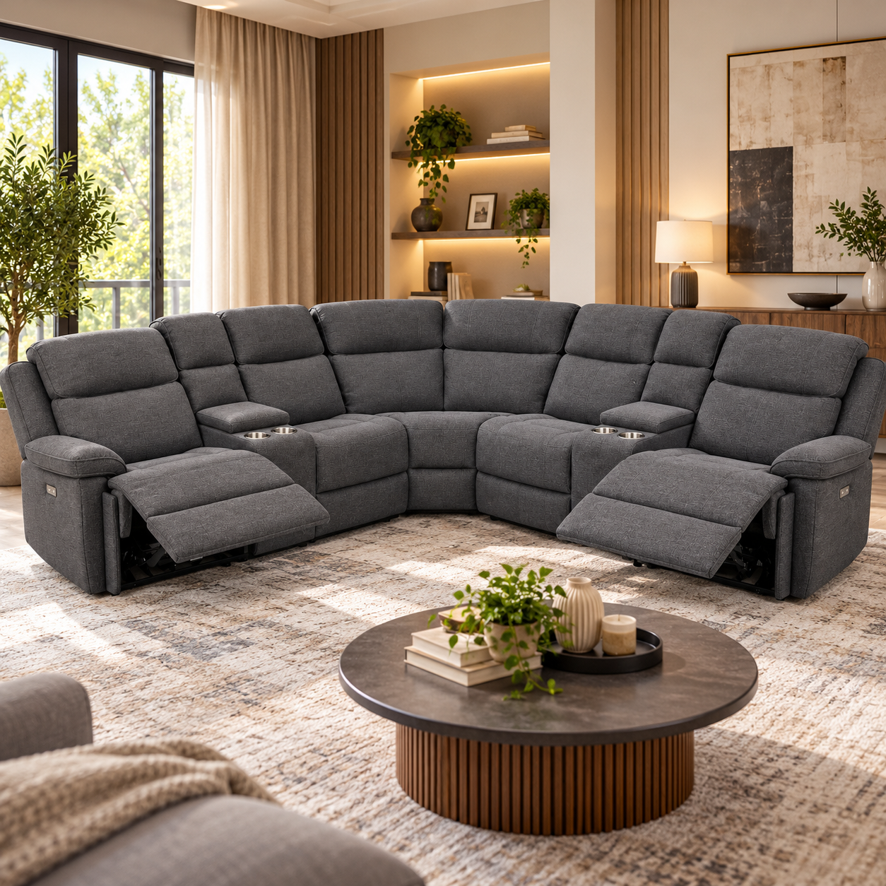 b9bb4892-4d06-4f31-a8fa-4cfd0dcacc17 Power Recliner Sofa with 2 Consoles- GREY - Image 1